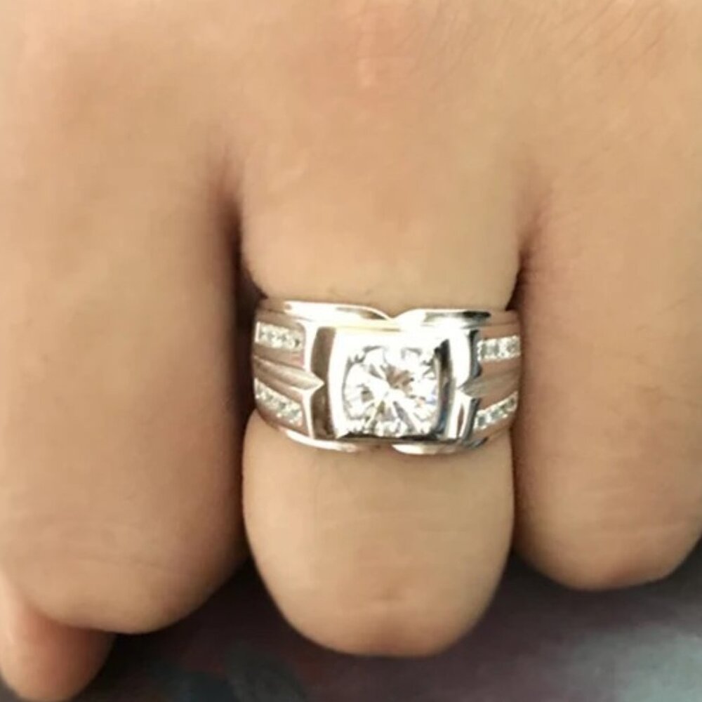 🆕 Stunning Lg. Men's 2.50 CTW. Diamond Ring, Stamped 925 Sterling Silver 🆕 - Picture 7 of 10
